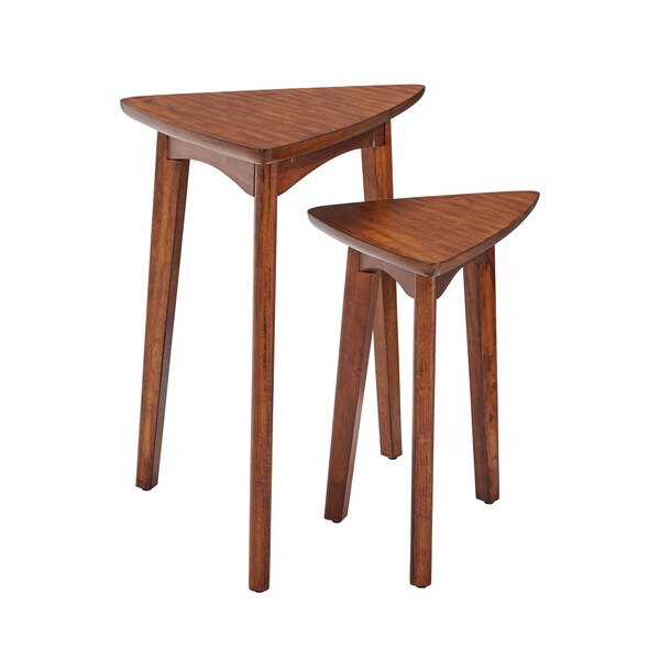 Alaterre Furniture Monterey 24" Mid-Century Wood Triangular Nesting End Tables, Set of Two, Warm Chestnut - ANMT0170N
