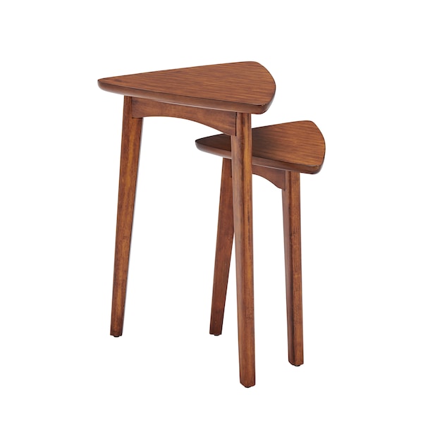 Alaterre Furniture Monterey 24" Mid-Century Wood Triangular Nesting End Tables, Set of Two, Warm Chestnut - ANMT0170N
