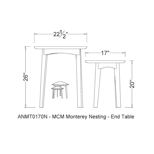 Alaterre Furniture Monterey 24" Mid-Century Wood Triangular Nesting End Tables, Set of Two, Warm Chestnut - ANMT0170N