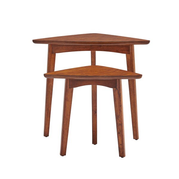Alaterre Furniture Monterey 24" Mid-Century Wood Triangular Nesting End Tables, Set of Two, Warm Chestnut - ANMT0170N