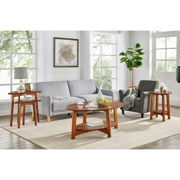 Alaterre Furniture Monterey 24" Mid-Century Wood Triangular Nesting End Tables, Set of Two, Warm Chestnut - ANMT0170N