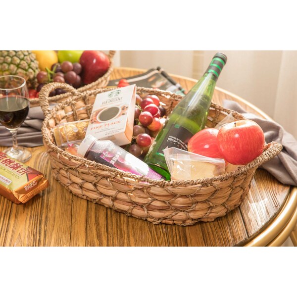 Vintiquewise Seagrass Fruit Bread Basket Tray with Handles, Large - QI003546.L