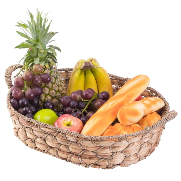 Vintiquewise Seagrass Fruit Bread Basket Tray with Handles, Large - QI003546.L