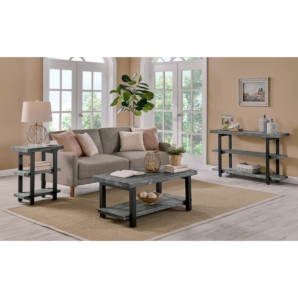 Alaterre Furniture Pomona Metal and Wood 2-Shelf End Table, Slate Gray - AMBA02SG