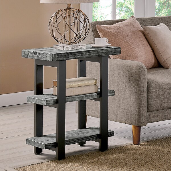 Alaterre Furniture Pomona Metal and Wood 2-Shelf End Table, Slate Gray - AMBA02SG