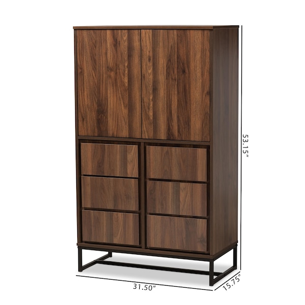 Baxton Studio Neil Modern Walnut Brown Finished Wood and Black Finished Metal Multipurpose Storage Cabinet - 178-11215-ZORO