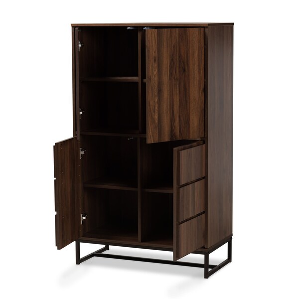 Baxton Studio Neil Modern Walnut Brown Finished Wood and Black Finished Metal Multipurpose Storage Cabinet - 178-11215-ZORO