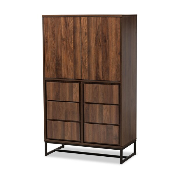 Baxton Studio Neil Modern Walnut Brown Finished Wood and Black Finished Metal Multipurpose Storage Cabinet - 178-11215-ZORO