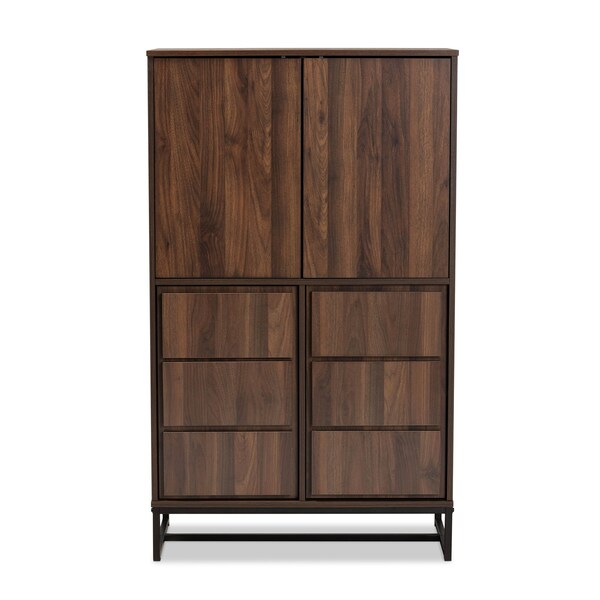 Baxton Studio Neil Modern Walnut Brown Finished Wood and Black Finished Metal Multipurpose Storage Cabinet - 178-11215-ZORO