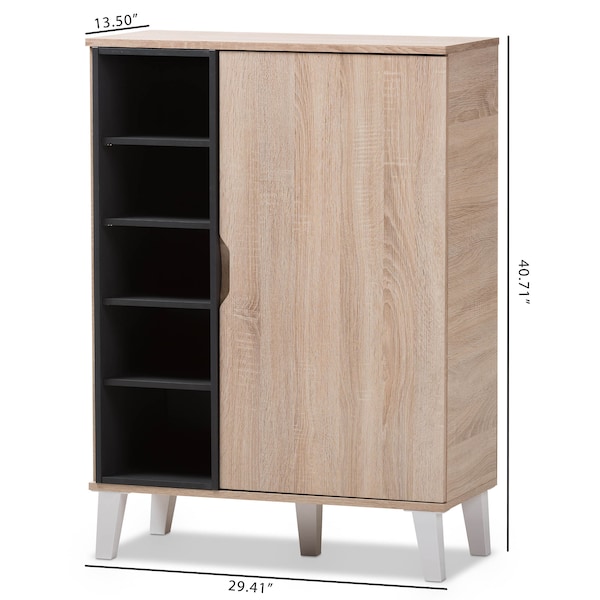 Baxton Studio Adelina Mid-Century Modern 1-door Oak and Grey Wood Shoe Cabinet - 138-7710
