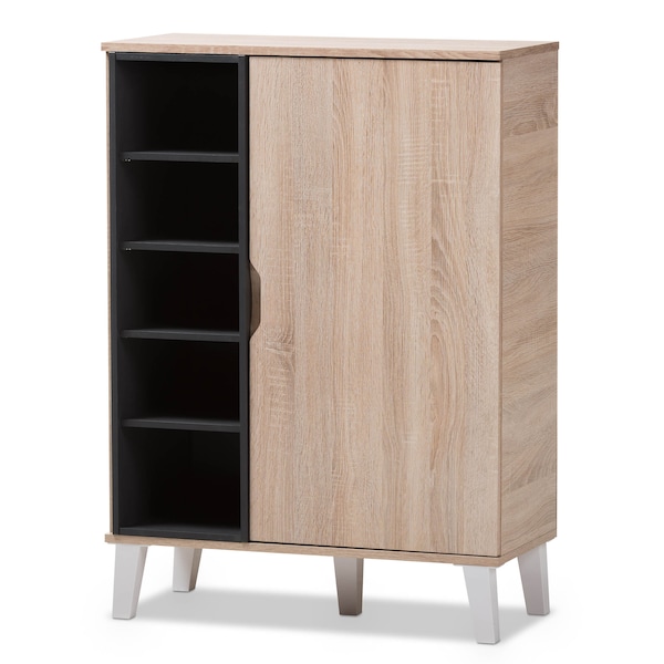 Baxton Studio Adelina Mid-Century Modern 1-door Oak and Grey Wood Shoe Cabinet - 138-7710