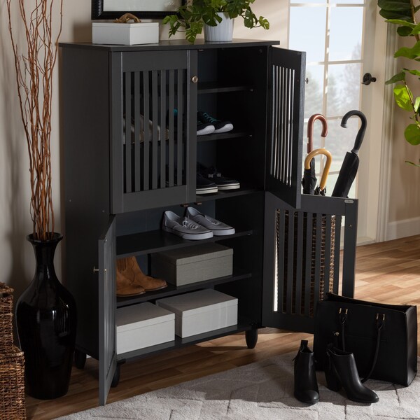 Baxton Studio Fernanda Dark Gray 4-Door Wooden Entryway Shoe Storage Cabinet - 152-9169