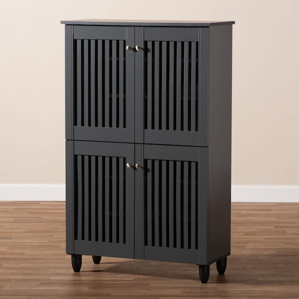Baxton Studio Fernanda Dark Gray 4-Door Wooden Entryway Shoe Storage Cabinet - 152-9169