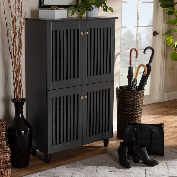 Baxton Studio Fernanda Dark Gray 4-Door Wooden Entryway Shoe Storage Cabinet - 152-9169
