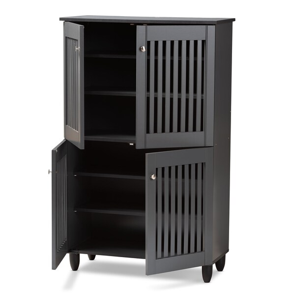 Baxton Studio Fernanda Dark Gray 4-Door Wooden Entryway Shoe Storage Cabinet - 152-9169