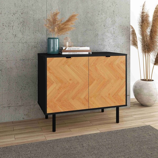 Manhattan Comfort Liam Accent Cabinet in Black and Wood - AC-310AMC247