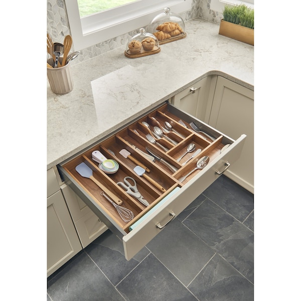 Rev-A-Shelf Drawer Insert, Walnut Veneer, Dark Brown, 15.13 in W, 2.38 in H, 22 in D, 22 in L, Dark Brown - 4WUT-WN-1SH