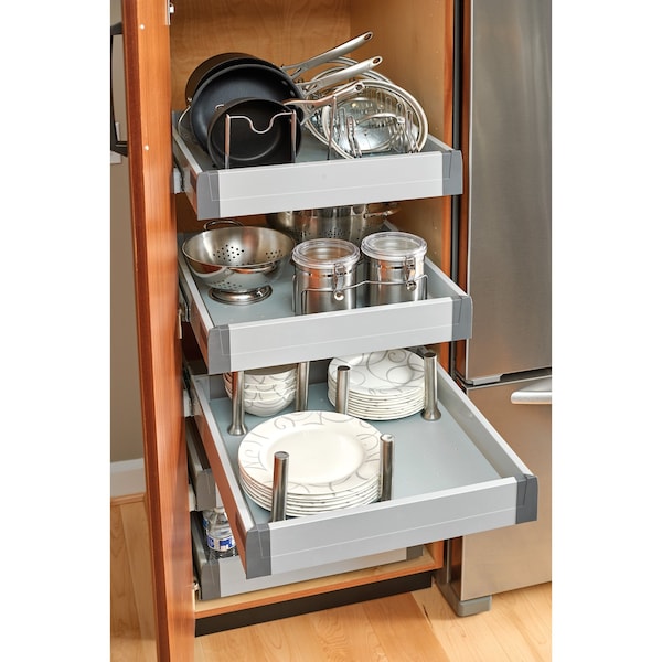 Rev-A-Shelf Drawer Insert, Maple Veneer, Silver, 24.13 in W, 0.63 in H, 21.25 in D, 21.25 in L, Gray - 4DPBG-2421-1