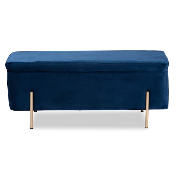 Baxton Studio Rockwell Glam and Luxe Navy Blue Velvet Upholstered and Gold Finished Metal Storage Bench - 198-12209-ZORO