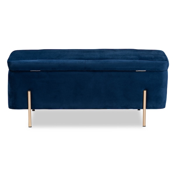 Baxton Studio Rockwell Glam and Luxe Navy Blue Velvet Upholstered and Gold Finished Metal Storage Bench - 198-12209-ZORO