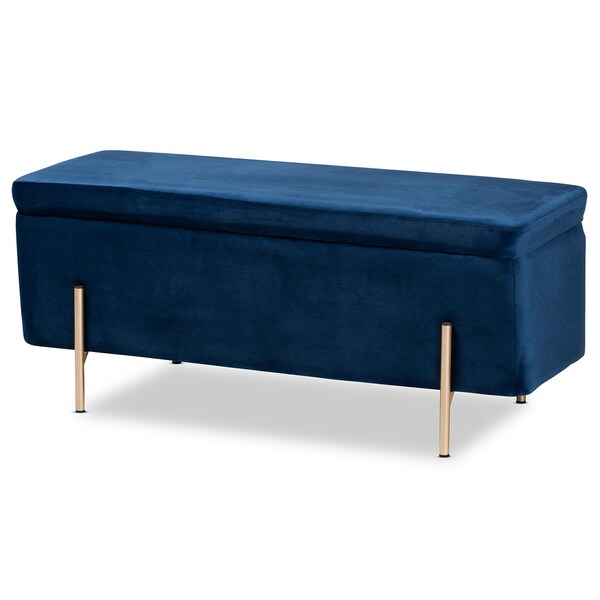 Baxton Studio Rockwell Glam and Luxe Navy Blue Velvet Upholstered and Gold Finished Metal Storage Bench - 198-12209-ZORO