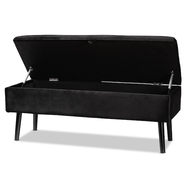 Baxton Studio Caine ModernBlack Velvet Upholstered and Dark Brown Finished Wood Storage Bench - 197-12203-ZORO