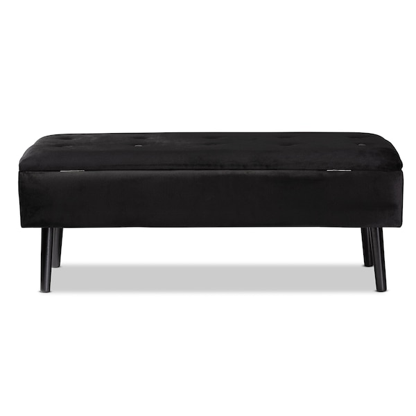 Baxton Studio Caine ModernBlack Velvet Upholstered and Dark Brown Finished Wood Storage Bench - 197-12203-ZORO