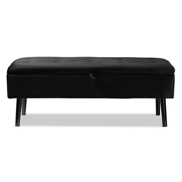 Baxton Studio Caine ModernBlack Velvet Upholstered and Dark Brown Finished Wood Storage Bench - 197-12203-ZORO