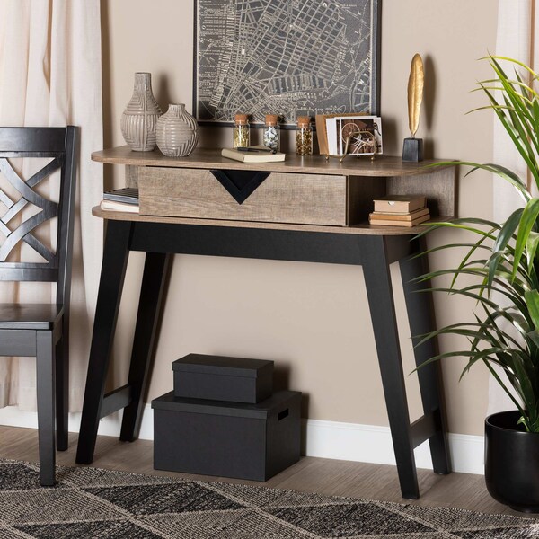 Baxton Studio Wales ModernLight Brown Finished Wood 1-Drawer Console Table - 196-11913-ZORO