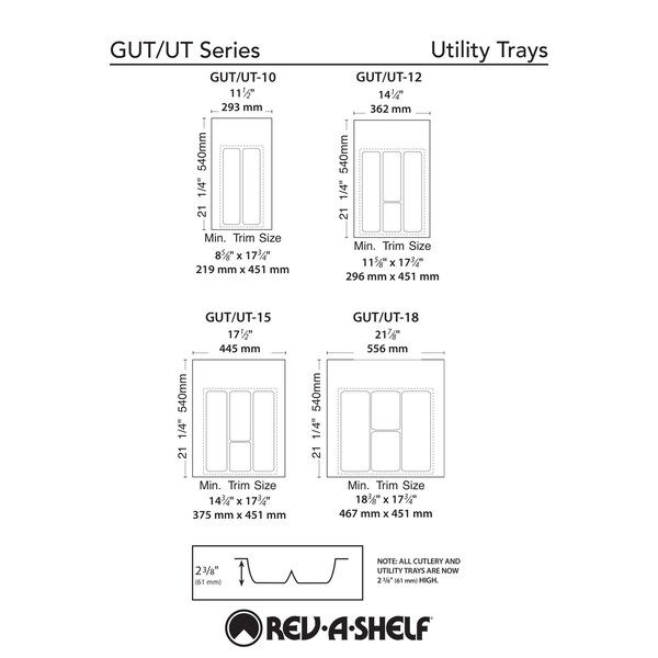 Rev-A-Shelf Polystyrene, White, 14.25 in W, 2.38 in H, 21.25 in D, 21.25 in L, White - UT-12W-52