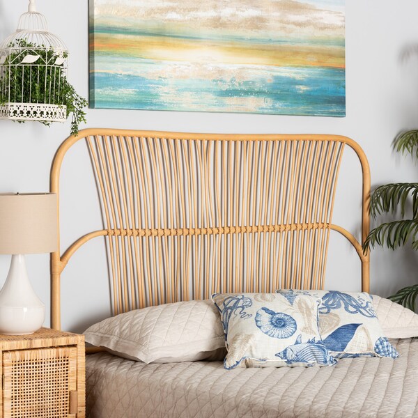 Baxton Studio Laina Modern Bohemian Natural Brown Rattan Queen Size Wallmount Headboard - 211-12749-ZORO