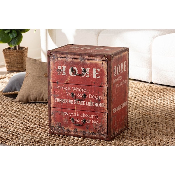 Baxton Studio Lorand Vintage Faux Leather and Wood 3-Drawer Storage Trunk - 246-13722-ZORO