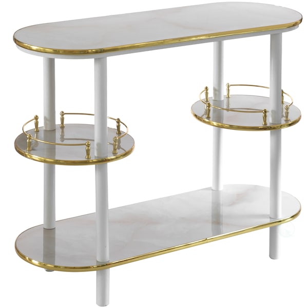 Fabulaxe 3 Pieces Set, Bartender Serving Station, Bar Console Working Counter with Open Shelves Wood, White - QI004485-86.WT