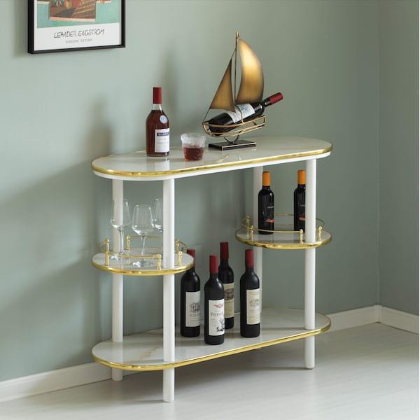 Fabulaxe 3 Pieces Set, Bartender Serving Station, Bar Console Working Counter with Open Shelves Wood, White - QI004485-86.WT