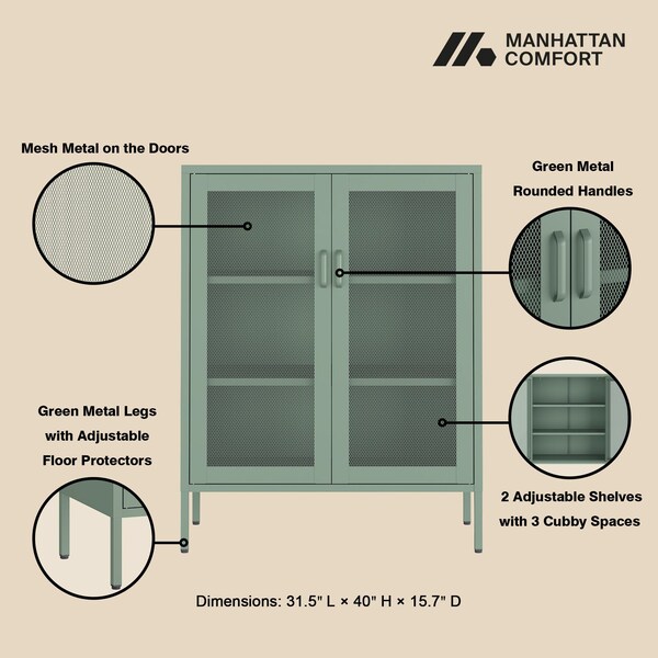 Manhattan Comfort Amelia 31.5in Accent Cabinet in Green - AF008-GR