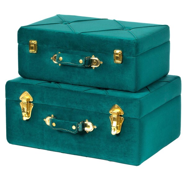 Vintiquewise Decorative Tufted Velvet Suitcase Treasure Chest, Green, PK 2 - QI003982_GN