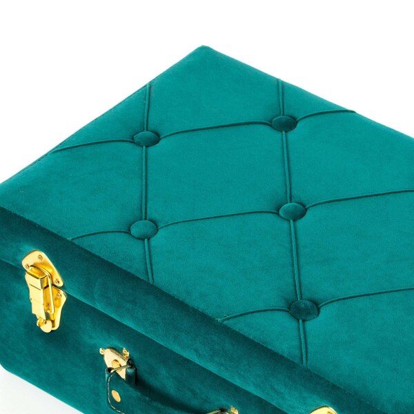 Vintiquewise Decorative Tufted Velvet Suitcase Treasure Chest, Green, PK 2 - QI003982_GN