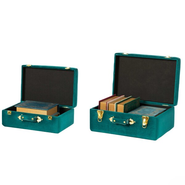 Vintiquewise Decorative Tufted Velvet Suitcase Treasure Chest, Green, PK 2 - QI003982_GN