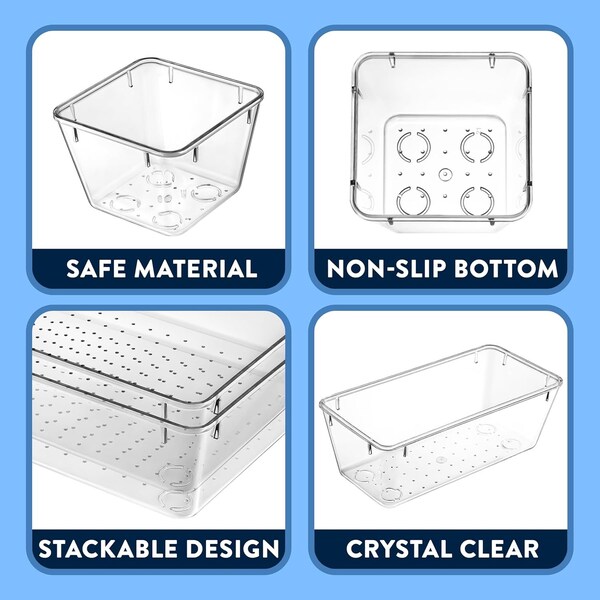 Emporiokitchen Drawer Organizer Set, 37 Pieces, Stackable Bins for Makeup, Kitchen, Office, Includes Various Sizes - EMPORGN37