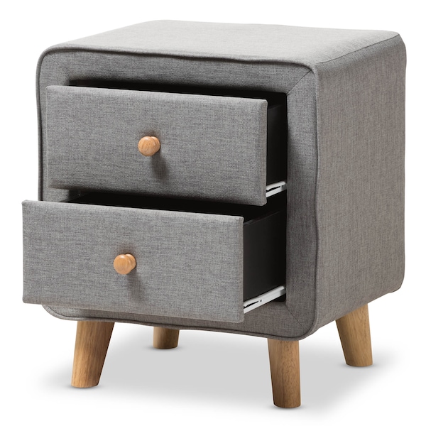 Baxton Studio Jonesy Mid-Century Grey Upholstered 2-Drawer Nightstand - 135-7288