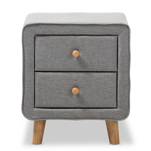 Baxton Studio Jonesy Mid-Century Grey Upholstered 2-Drawer Nightstand - 135-7288