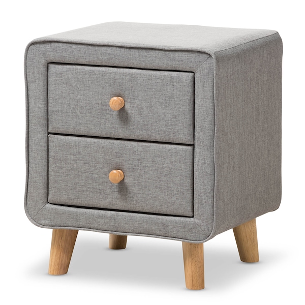 Baxton Studio Jonesy Mid-Century Grey Upholstered 2-Drawer Nightstand - 135-7288