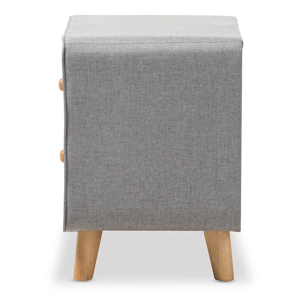 Baxton Studio Jonesy Mid-Century Grey Upholstered 2-Drawer Nightstand - 135-7288