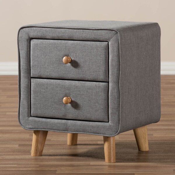 Baxton Studio Jonesy Mid-Century Grey Upholstered 2-Drawer Nightstand - 135-7288