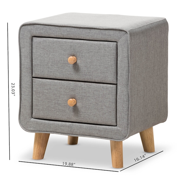 Baxton Studio Jonesy Mid-Century Grey Upholstered 2-Drawer Nightstand - 135-7288