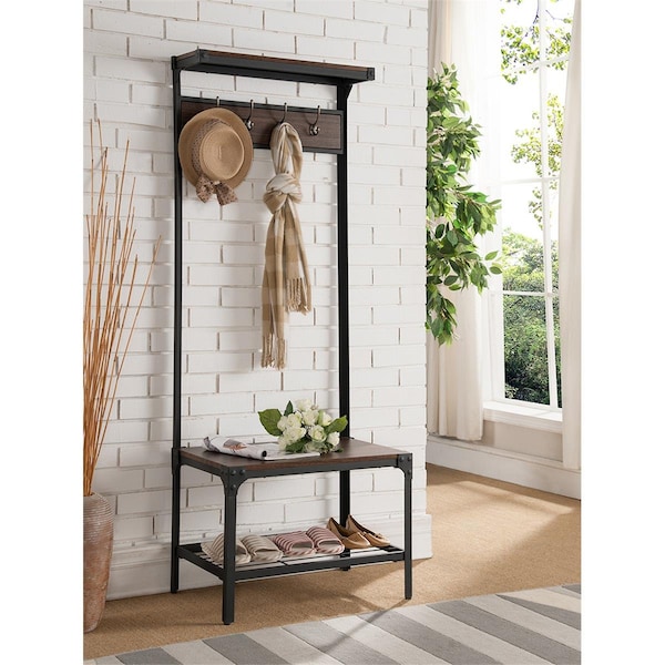 Sleep Ez 68 x 26.5 x 18 in. Metal & Wood Hall Tree - Antique & Walnut - SL2589237