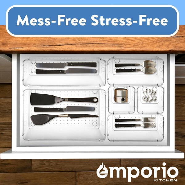Emporio Kitchen Drawer Organizer SetIncludes 12-Pc 9x6in. bins 20-Pc 9x3in. bins, 18-Pc 6x3Bins, 22-Pc 3x3in. - EMPORGN72