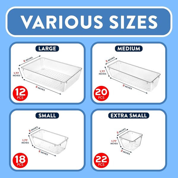 Emporio Kitchen Drawer Organizer SetIncludes 12-Pc 9x6in. bins 20-Pc 9x3in. bins, 18-Pc 6x3Bins, 22-Pc 3x3in. - EMPORGN72