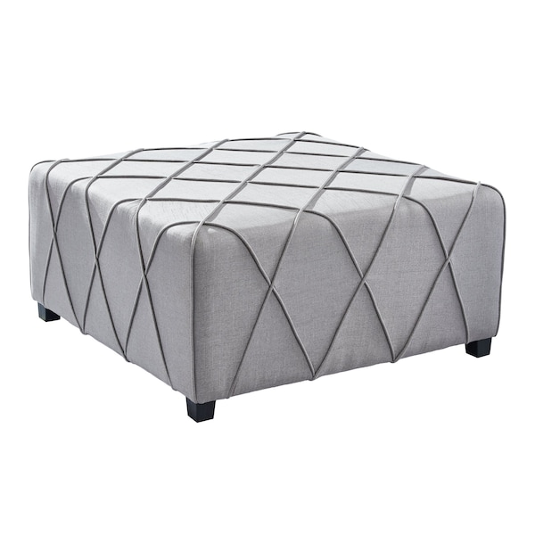 Armen Living Gemini Contemporary Ottoman in Silver Linen with Piping Accents and Wood Legs - LCGMOTSLV