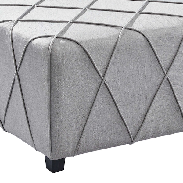 Armen Living Gemini Contemporary Ottoman in Silver Linen with Piping Accents and Wood Legs - LCGMOTSLV
